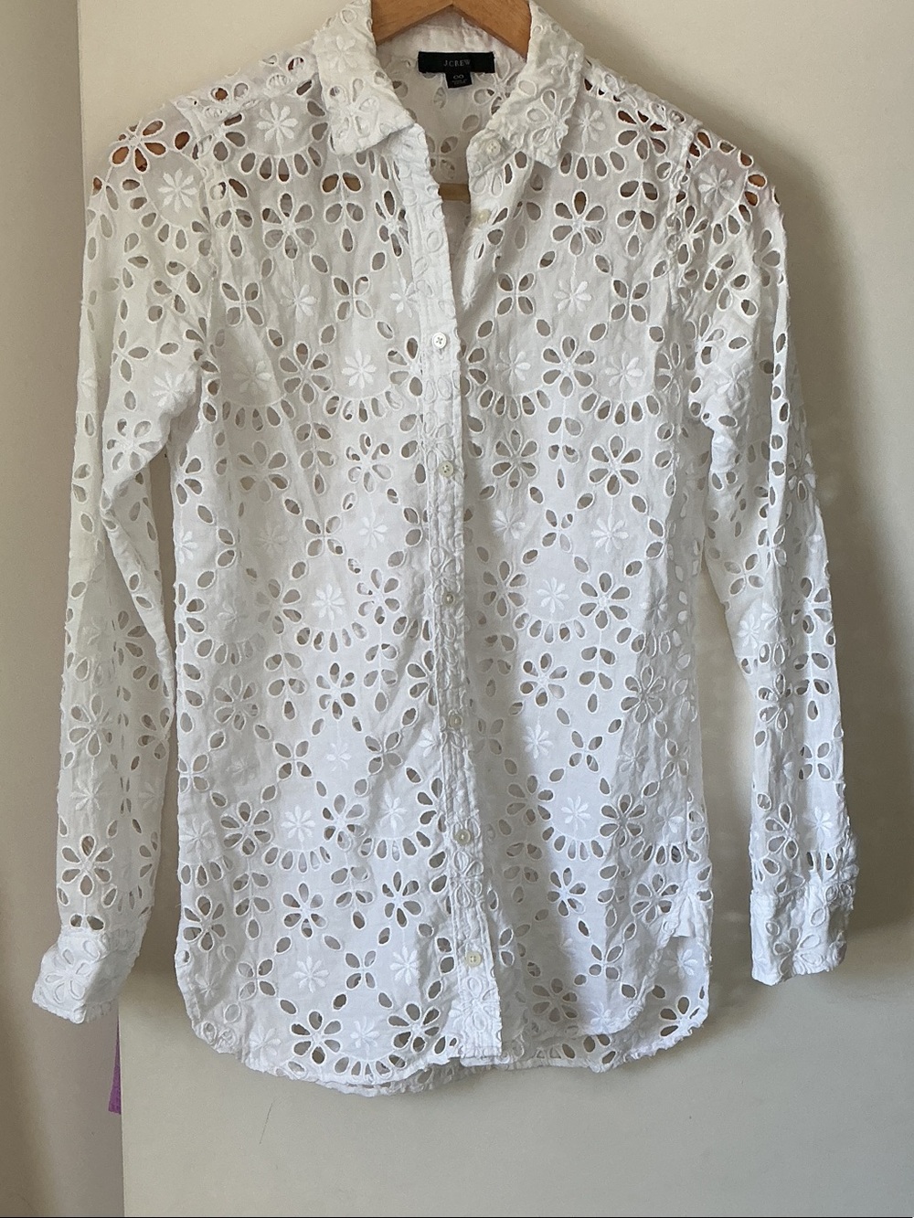 J. Crew White Floral Eyelet Button-Down Shirt